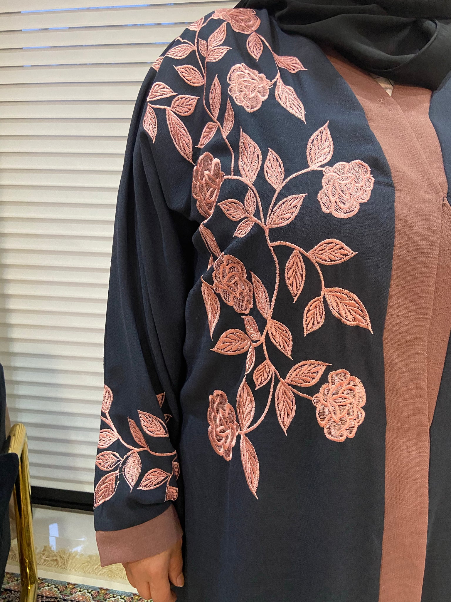 Grey and Pink Floral Abaya