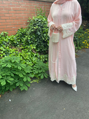 Pearl and Lace Abaya - Pink