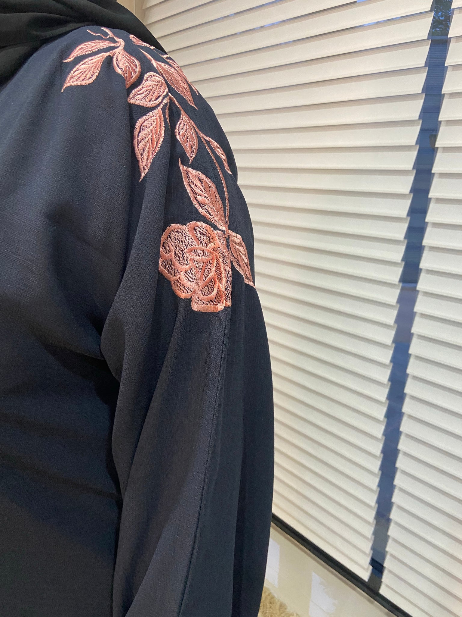 Grey and Pink Floral Abaya