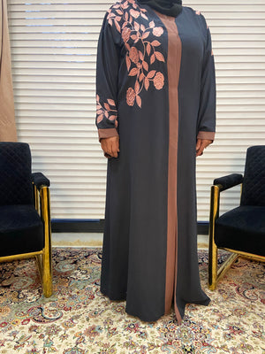 Grey and Pink Floral Abaya