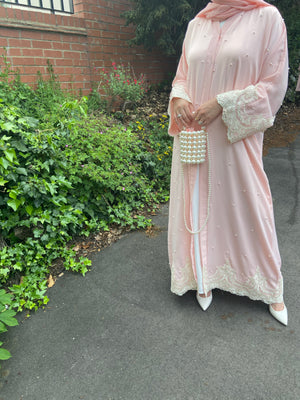 Pearl and Lace Abaya - Pink