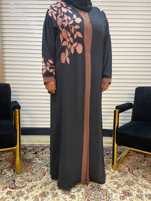 Grey and Pink Floral Abaya